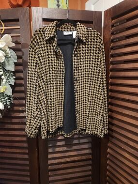 Erika Houndstooth Button-Front Jacket - Black & Mustard
